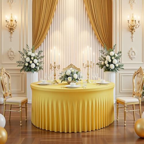 Fixoro 2 Pack Yellow Round Spandex Tablecloth for 72 Inch Round Table, 132 Inch Stretch Fitted Tablecloth, Wrinkle-Free Table Cover with Skirt for Birthday, Wedding, Banquet, Party Decor by Fixoro - Used condition - Image 7