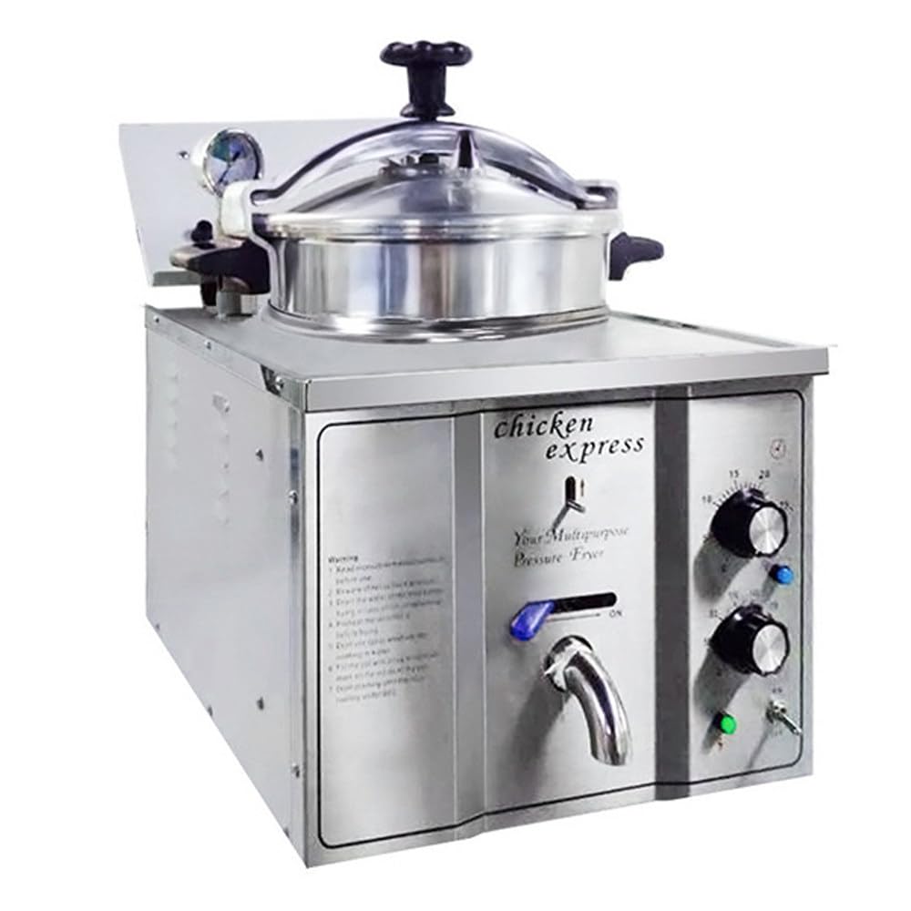 Freidora a Presión Comercial 16l,Freidora Eléctrica Acero Inoxidable,Freidora para Pollo Frito con Cesta,Fácil Operar,Ideal para Snack Bars Y Restaurantes
