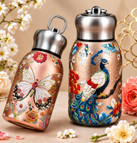 Image of Premium Floral Printed Stainless Steel Water Bottle | Double Wall Vacuum Insulated Thermal Flask