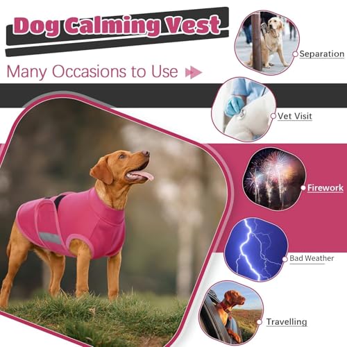 IECOii Beruhigungsweste für Hunde,verstellbare Hunde-Angstjacke mit reflektierenden Streifen,weicher Beruhigungsmantel für Hund,Angstweste für kleine Hund, Beruhigungsjacke für kleine Hunde,RoseRot, S