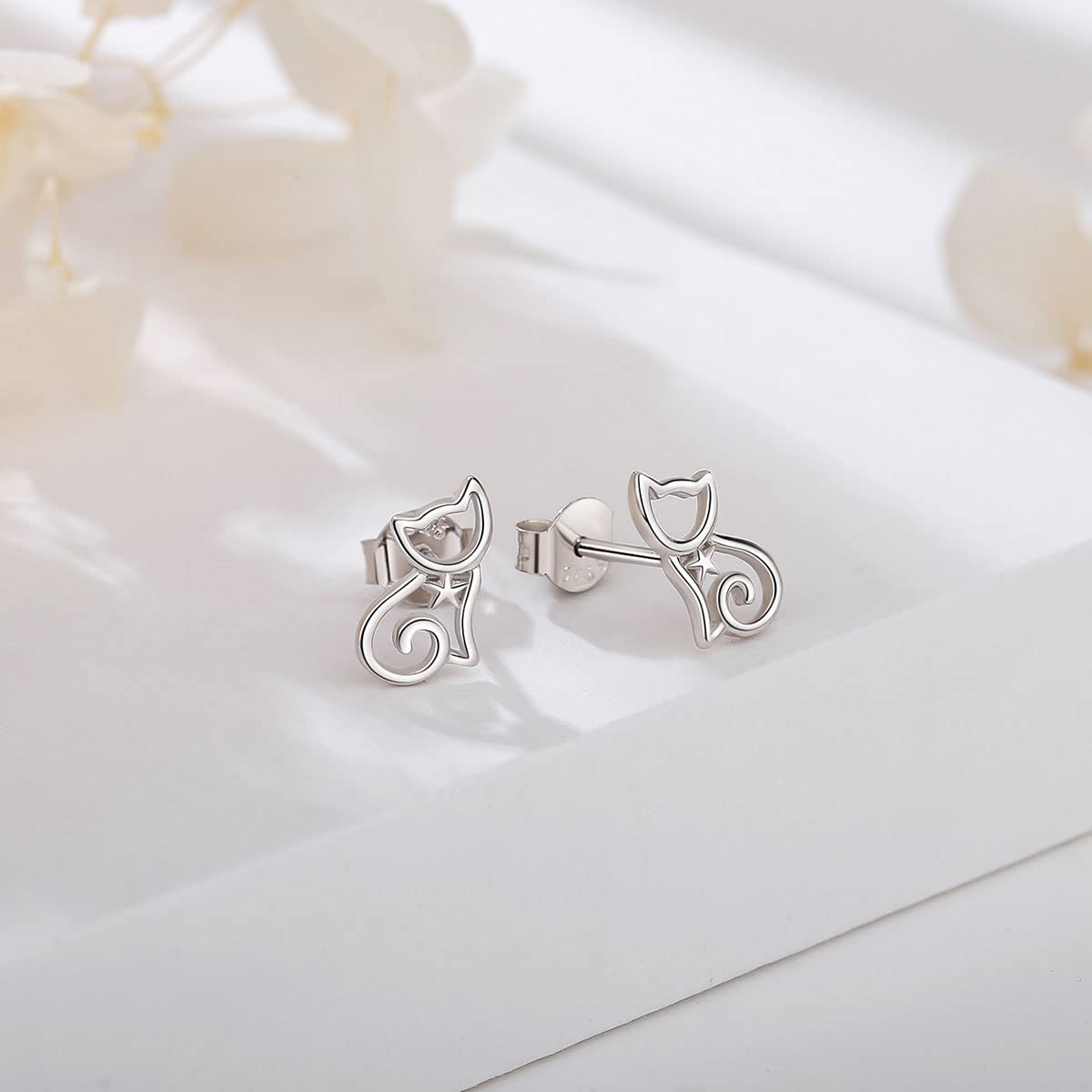 EUDORA Harmony Ball Orecchini a Lobo con Gatto in Argento Sterling da Donna, Orecchini a Cerchio con Gatto Carino Orecchini con Stella di David Orecchini con Fiocco di Neve Gioielli Regalo