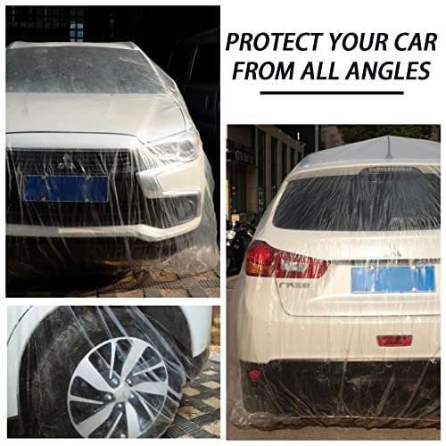 Image of Tallew 18 Pcs Universal Plastic Car Cover 12. 5 x 21. 7ft Disposable Waterproof Full Exterior Cover with Elastic Band for Automobiles Sedan Outdoor Snow Rain Weather