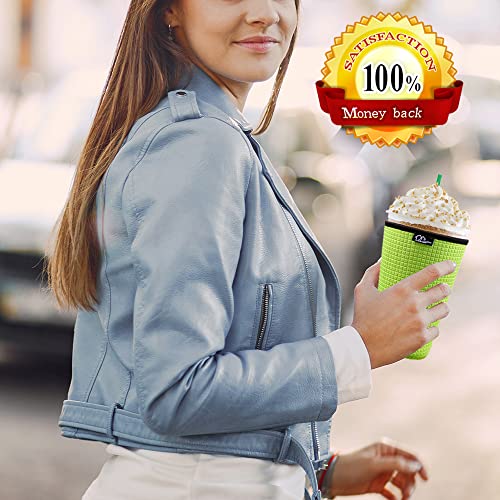 Image of Reusable Iced Coffee Insulator Sleeve for Cold Beverages and Neoprene Cold Coffee Cup Sleeves Cooler Cover 16-24OZ for Coffee, McDonalds, Dunkin Donuts, More (Embossed Red)