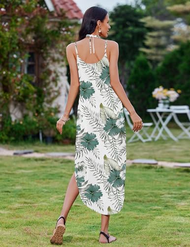 Image of Zeagoo Women's Casual Sundress Summer Maxi Sleeveless V Neck Split Boho Beach Dress Travel Vacation Dress with Pockets