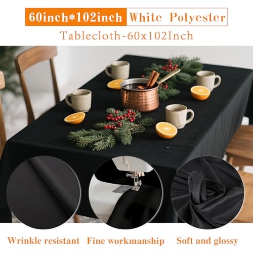 DRESSMAKER 10 Pack Black Table Cloth Rectangle 60x102 Inches Polyester Tablecloth for 6ft Tables Washable Fabric Table Cloths for Party,Wedding Banquet