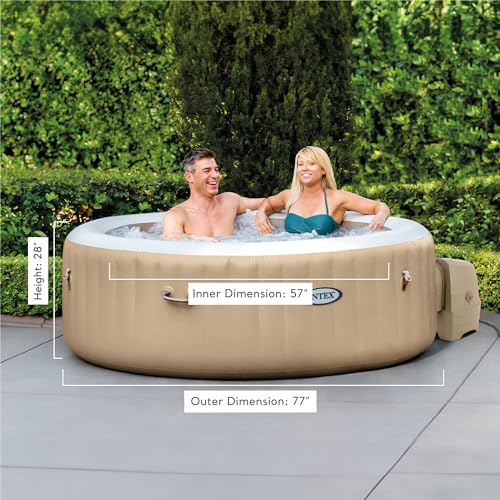 Image of INTEX PureSpa 4 Person Bubble Massage Inflatable Hot Tub Spa Bundled with Battery Powered Multicolor LED Light, and Adjustable Headrest (2 Pack)