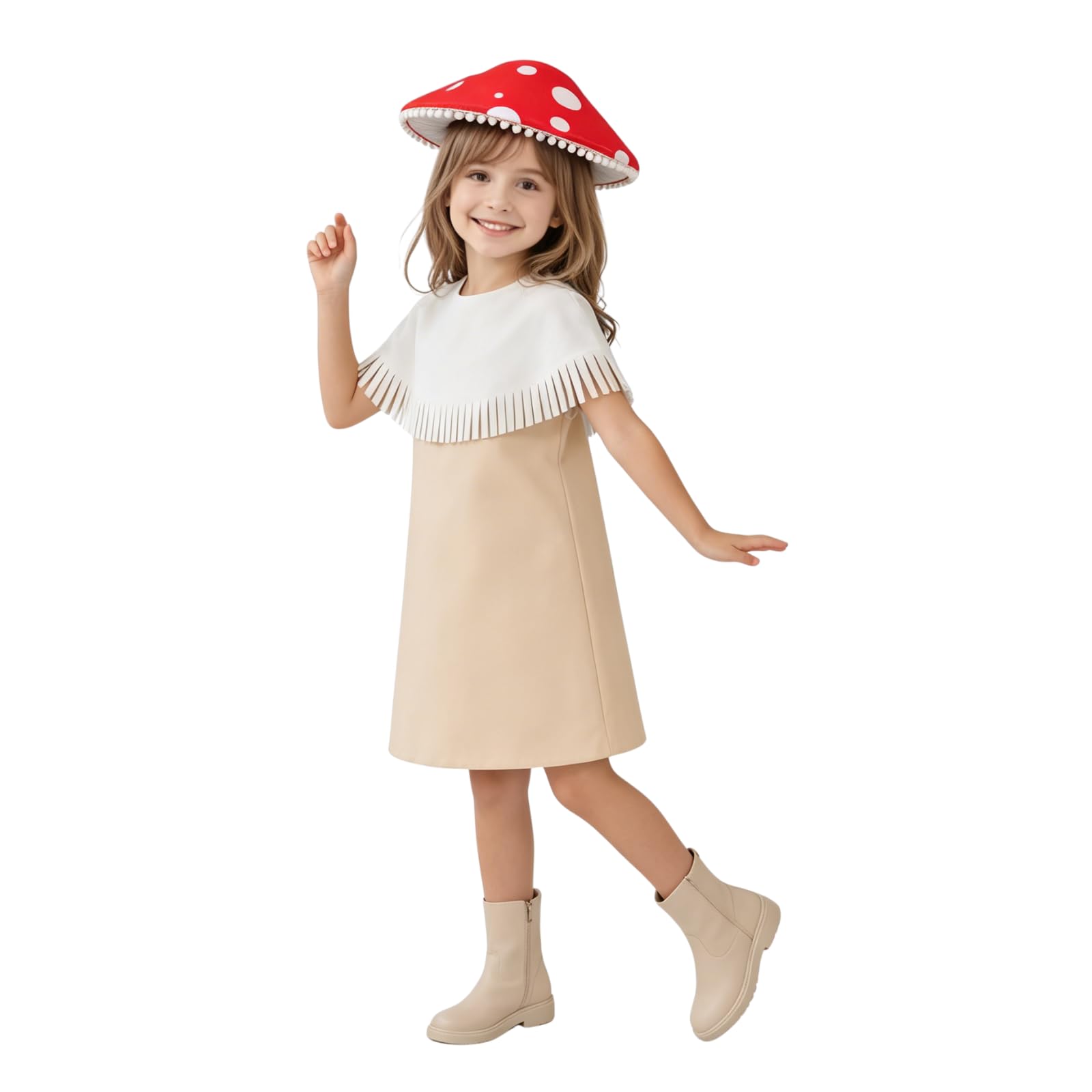 HAPNBCELE Kids Mushroom Costume, Cute Russula Dress Cosplay with Red Hat World Book Day Halloween Nature-Themed Parties Birthday (Mushroom, 8-10 Years)