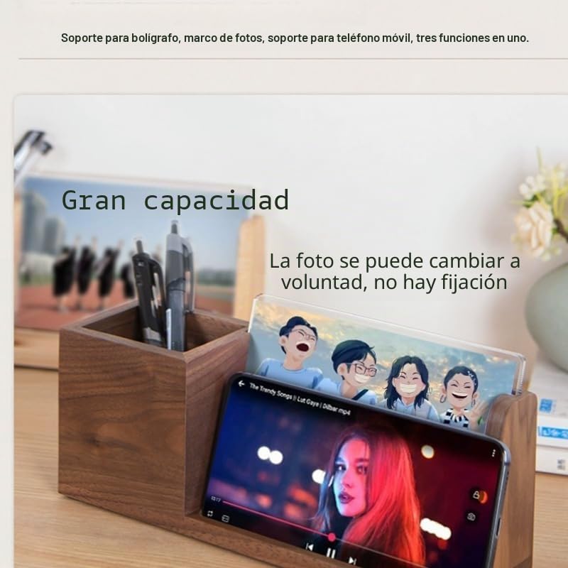 Portalápices de madera personalizado para escritorio con soporte para teléfono celular, grabado personalizado de texto/fotos, organizador de escritorio de madera maciza, regalos para compañeros de