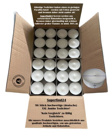Teelichter Groß 96 Stück XXL Jumbo Maxi licht Kerzen, für Duftlampen, Stövchen, Duft frei, Brenndauer 8 Std. ca. 90 Watt Deutscher Hersteller. – Bild 4