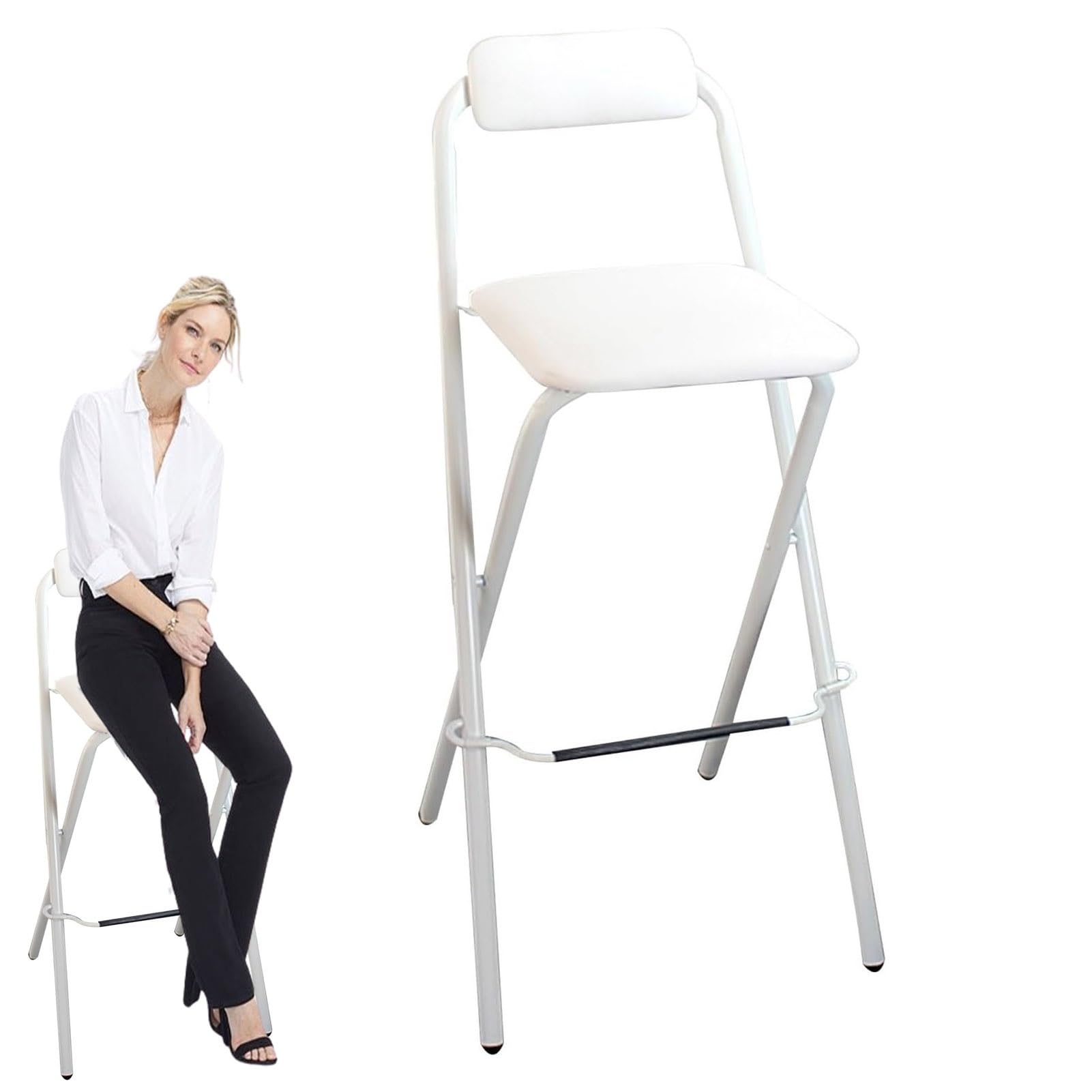 Taburete de Bar Plegable con Respaldo, 65/70/75cm Silla Plegable Acolchado Blanco, Taburete de Bar Alto Plegable Portátil para Cocina al Aire Libre Tienda Cafetería (Color : 1pc, Size : 75cm/30in)