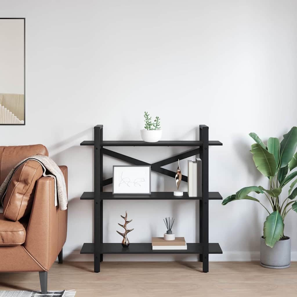 Regał na książki o wyglądzie czarnego dębu, 100 x 33,5 x 102 cm, 3-poziomowy regał stojący, przemysłowe wzornictwo, wytrzymała rama stalowa, trwałe płyty drewnopochodne, do salonu, biura i sypialni
