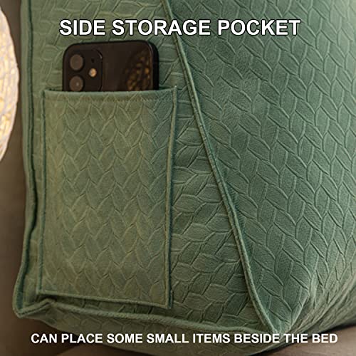 Zzyk Large Reading Wedge Pillow,Velvet Headboard Cushion Triangular Backrest,Solid Color Bed Rest Bolster Daybed Bunk Bed Dorm Cushion With Removable Cover,Green,31.5"/80Cm #TOP3