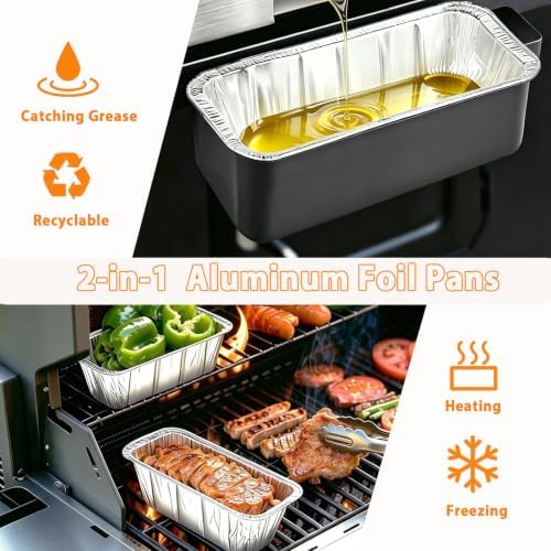 50 Pack Drip Pan Liners for Blackstone Griddle 36" 30" 28" 22" 17", a Cleaning Brush, Aluminum Disposable Grease Drip Cup Liners, Grease Catcher Trays,Griddle Accessories for Outdoor Cooking - 2
