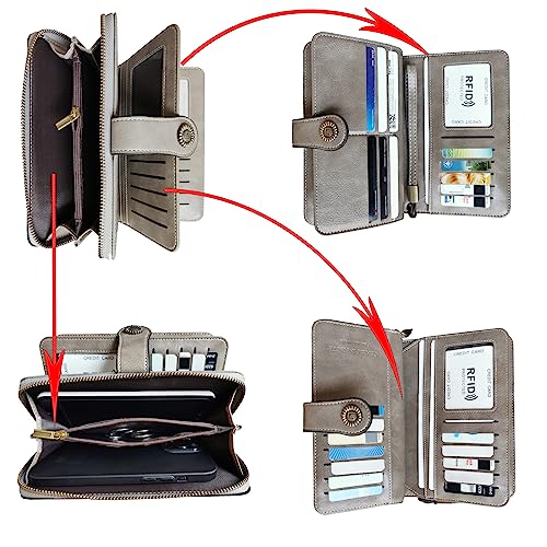 Image of Women's RFID Blocking Wallet Large Zip Around Leather Clutch with Wristlet | Large Capacity, 23 Card Slots, 2 ID Windows, Phone Holder, Soft PU Leather, RFID Secure, Coin Pocket, Checkbook Holder