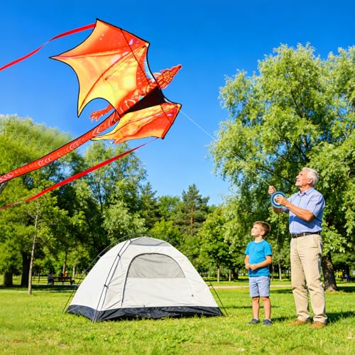 Lanrui Kite for Boys & Adults Easy to Fly,Beach Trip Outdoor Games Single Line String with Tail,Beach Kite for Family Outdoor (Red) - image 3