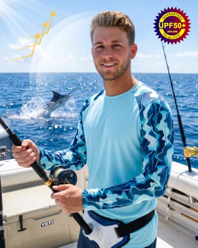 Image of FISHEAL Mens Long Sleeve Fishing Camo Shirts, UPF 50+ Sun Swim Rash Guard