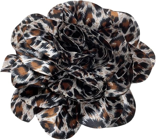 Image of Satin Fabric Rose Flower Brooches Dainty Leopard print Dyed Large Brooches Pins for Women Elegant Rose Flower Brooches Wedding Party Dance Dress Suit Ceremony Clothes Accessories Jewelry 7.5in