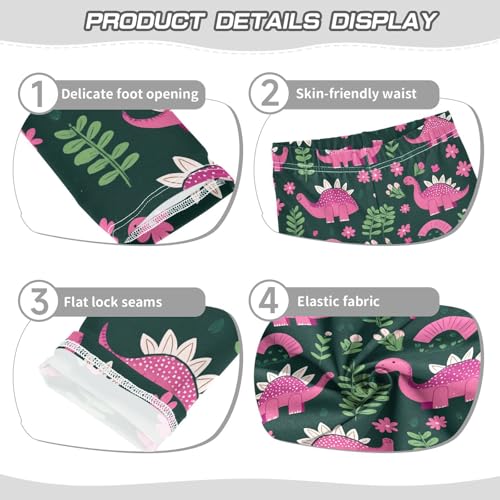Wusikd Pink Dinosaurs Girls' Leggings Toddler Doodles Flowers Kids Yoga Pants Dance Active Tights 4T3