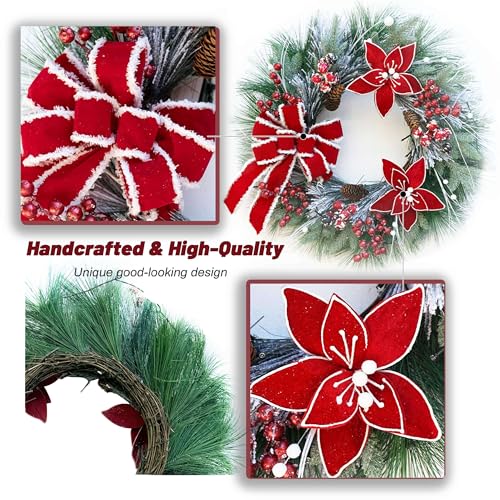 Christmas-Wreaths-for-Front-Door-Soomeir-Prelit-Poinsettia-Christmas-Wreath-with-Lights-Berries-and-Velvet-Bow-Lighted-Wreath-for-Holiday-Winter-Window-Outdoor-Indoor-Xmas Christmas Wreaths for Front Door Soomeir Prelit Poinsettia Christmas Wreath with Lights Berries and Velvet Bow Lighted Wreath for Holiday Winter Window Outdoor Indoor Xmas