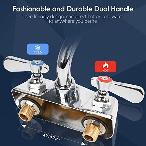 4 Inch Center Commercial Sink Faucet Wall Mount Kitchen Hand Sink Faucet, 1/2" Npt Male Inlet, Brass Constructed & Chrome Polished, With 10" Swivel Spout & Dual Lever Handles #TOP1