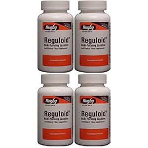 Reguloid Psyllium Husk Natural Vegetable Bulk Forming Laxative Fiber Supplement Capsules Therapy for Regularity Generic for Metamucil 160 Capsules per Bottle PACK of 4 Total 640 Caps.