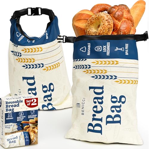 2 Pack Reusable Bread Bags - Perfect To Store Homemade Sourdough Loaf Breads - Special Double-Lock...