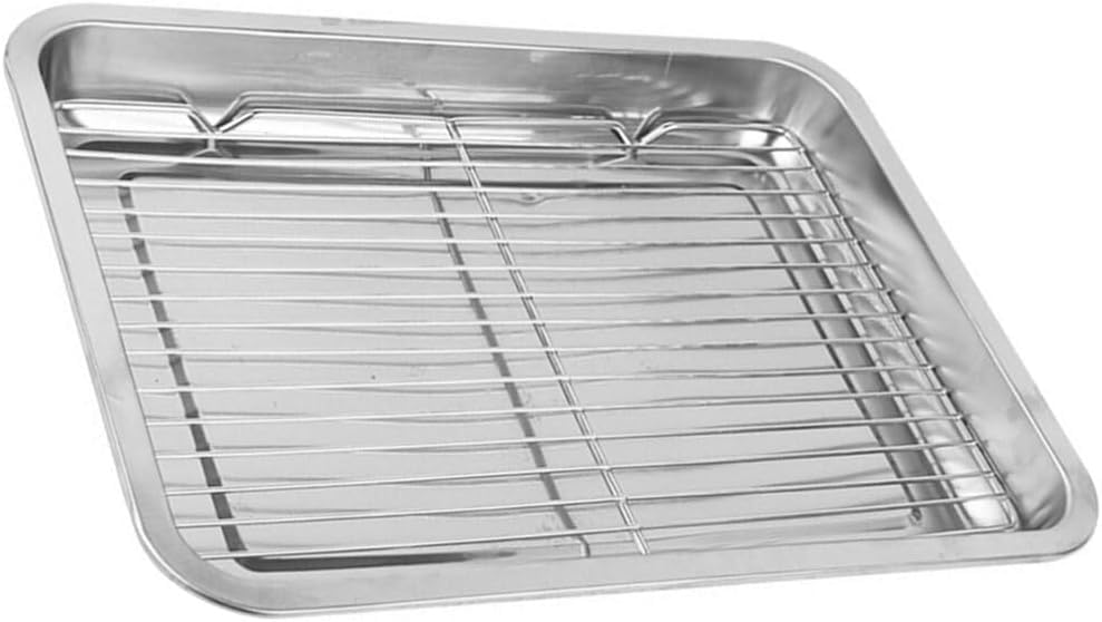 SAMUSAGYA 1 Set Stainless Steel Drain Pan Fried Snack Dish Multiuse Food Plate Fried Chicken Serving Plate Snack Dish Household Food Plate Fried Food Tray Frying Food Tray (24cm X 8cm X 2.5cm)
