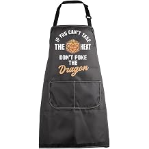 MEIKIUP DND Dice Apron Dungeon Master Aprons with Pockets Video Game Gift Funny D&D Lover Gift for Players Kitchen Dragon Apron