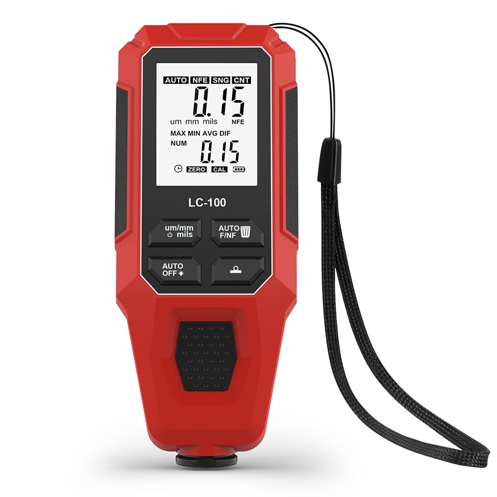Jnchdghwa Red Lc-100 Thickness Gauges Paint Thickness Gauge Digital Film Coating Car Coating Thickness Gauge Tester Thickness Gauges
