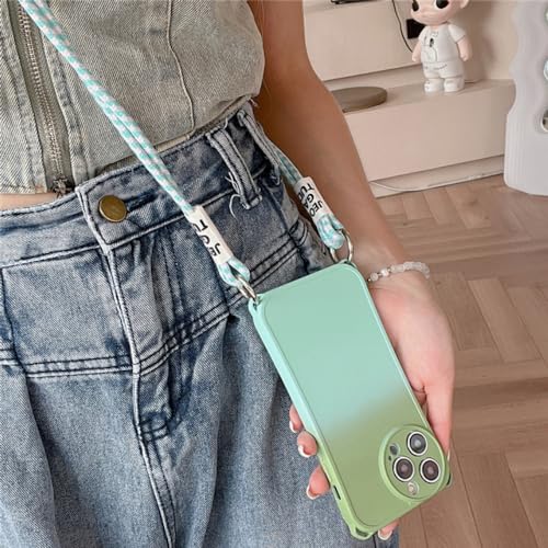 Coque cordon iPhone 14 Pro Max silicone dégradé vert idéale pour vos sorties et voyages
