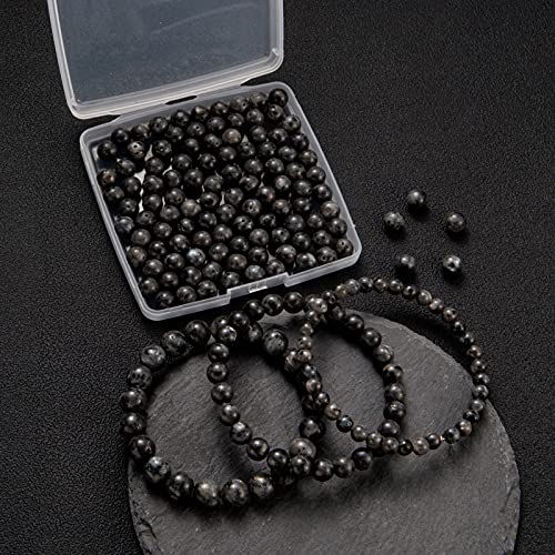Image of 100Pcs Natural Stone Beads 8mm Black Labradorite Round Gemstone Loose Beads with Elastic Bracelet String for Bracelets Necklace Jewelry Making