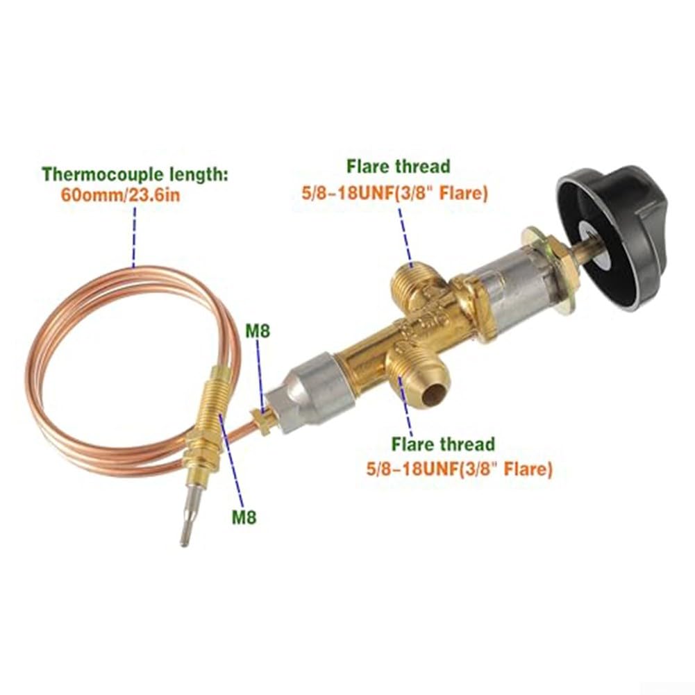 Sicherheitsregelventil-Set, Niederdruck Lpg Propangas Kamin Feuerstelle Flammenausfall Sicherheitsregelventil Kit inklusive Ventil, Knopf und Thermoelementdraht für Gasgrill Kamin Grill 12 x 6 x 5 cm