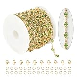 KYUNHOO 16.4ft Jewelry Chain for Crafts Making, Green Glass Bead Necklace Chains Bulk for Women with Jump Rings and Lobster Clasps Jewelry Findings