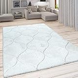Fußbodenheizung geeignet Paco Home Hochflor Teppich, Kuscheliger Wohnzimmer Pastell Shaggy, 3D Muster m. Soft Garn, Grösse:160x220 cm, Farbe:Weiß