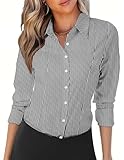 Zeagoo Womens Long Sleeve V Neck Tops Wrinkle Free Button Down Shirts Collared Casual Work Office Blouses Black Stripe