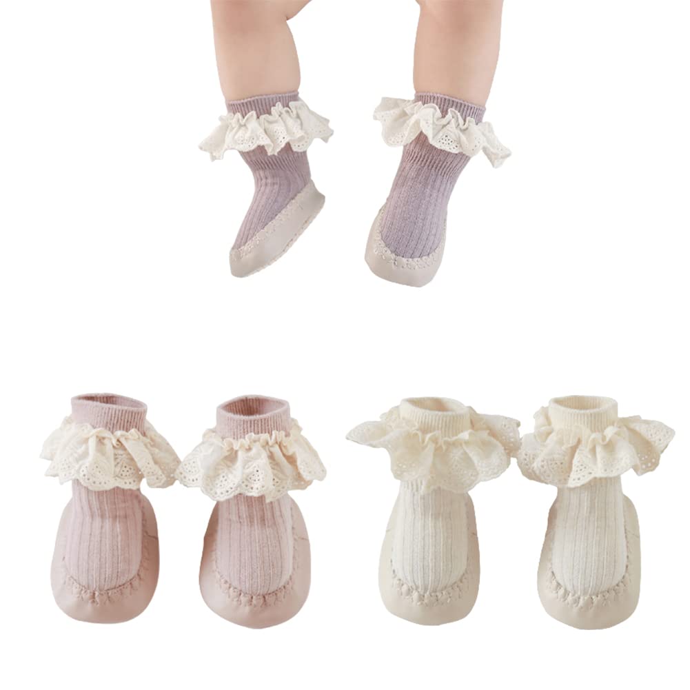 WATOCHEBaby Girl Socks Look Like Shoe Toddler Ant-slip Socks with Grips Baby Long Socks with Cute Bows Floor Shoes Socks