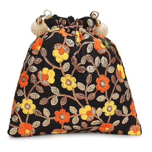 Image of LONGING TO BUY Indian Embroidered Pearl Potli Bag For Women, Sequence Design with Tassel, Wedding Potli Bags