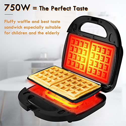 Orfeld Sandwich Maker, Waffle Maker, Panini Press Grill 3 In 1, With Non-Stick Removable Plates, Fast And Even Heating, Portable Handle, Led Indicator Lights, For Breakfast And Christmas Gift, Silver #TOP3