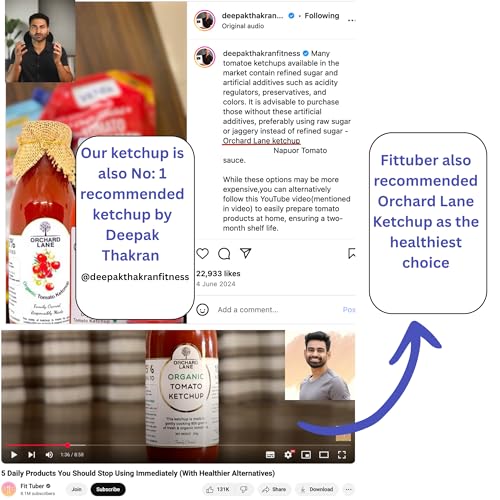 Image of Orchard Lane Tomato Ketchup | Sweetened with Jaggery, No Added Sugar | 90% Real Tomato Content | Preservative Free Low Calorie Healthy Sauce | Family Ketchup for Kids & Adults | Value Pack | 600g x 2