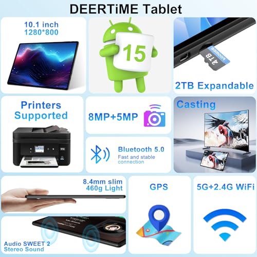 Image of 2026 Tablet 10 inch Android 15 Tablets with Keyboard, 30GB RAM 64GB ROM 2.0GHz Octa-Core, Dual Camera, 2TB Expand, Widevine L1, 5G WiFi, BT 5.0, 2 in 1 Tableta PC (Black)
