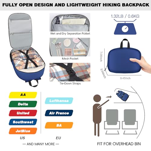 Seektop 40L Hiking Backpack Foldable Daypack for Women Men, Lightweight Travel Backpack Carry on Flight Approved Work Business Leisure Bag (Blue)