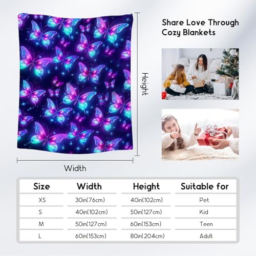 Butterfly Blanket, Cute Soft Throw Gifts for Girls, Cozy Flannel Throw Blankets for Couch Office, 40"x50"