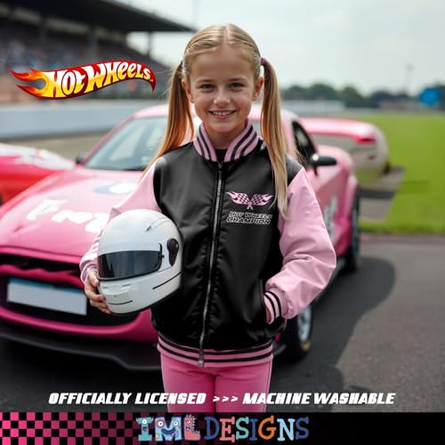 Isaac Morris Limited Hot Wheels Girls Bomber Jacket with Race Car Graphic Design Zip Up Varsity Jacket for Big Kids and Teens3