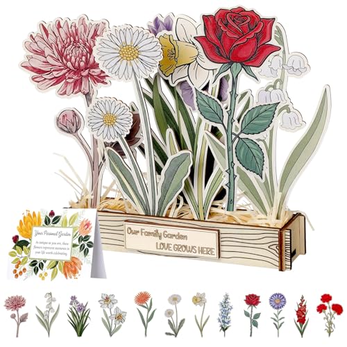 Bucherry Birth Month Flowers Wooden Garden Decor with Greeting Card