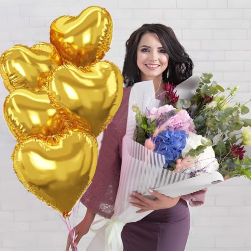 Image of Gold Heart Balloons,18inch Bright Gold Heart Shaped Foil Balloons 12Pcs Helium Mylar Balloon for Anniversary Wedding Engagement Birthday Party Baby Shower Decorations