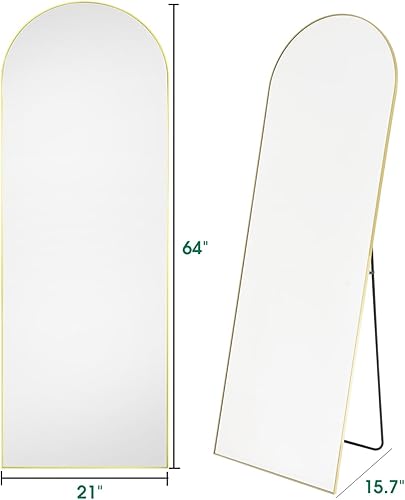 Miniatura 2 de BEVERDY Espejo de longitud completa de 64 x 21 pulgadas, espejo de piso, espejo arqueado de longitud completa con soporte, espejo de cuerpo
