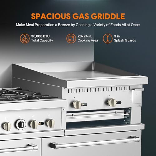Wilprep WGR-624R-NG 60 Inch Liquid Propane Gas Range With 2 Ovens 24 Inch Griddle Broiler, Dual Oven Gas Stove With Total 282,000 Btu, 6 Burner Commercial Gas Range thumb #5