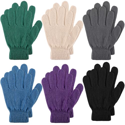 Boyiee 6 Pares Guantes de Invierno para Niños Pequeños Guantes de Dedos Completos Manoplas Elásticas de Bebé de Punto (5-12 años)