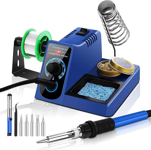 Lötstation Lötset 60W Lötkolben 200°C ~ 400°C einstellbare Temperatur mit Entlötpumpe Lötkolbenständer 5 Lötspitzen Feinlötkolben Soldering Set für Schule Labor Hobbylöten Cover