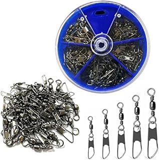 Fishing Snap Swivels Kit 50pcs Rolling Barrel Swivels with Safety Snaps High Strength Copper and Stainless Steel, Black Nickel Coated Corrosion Resistance, Quick Connect Swivels Fishing Tackle